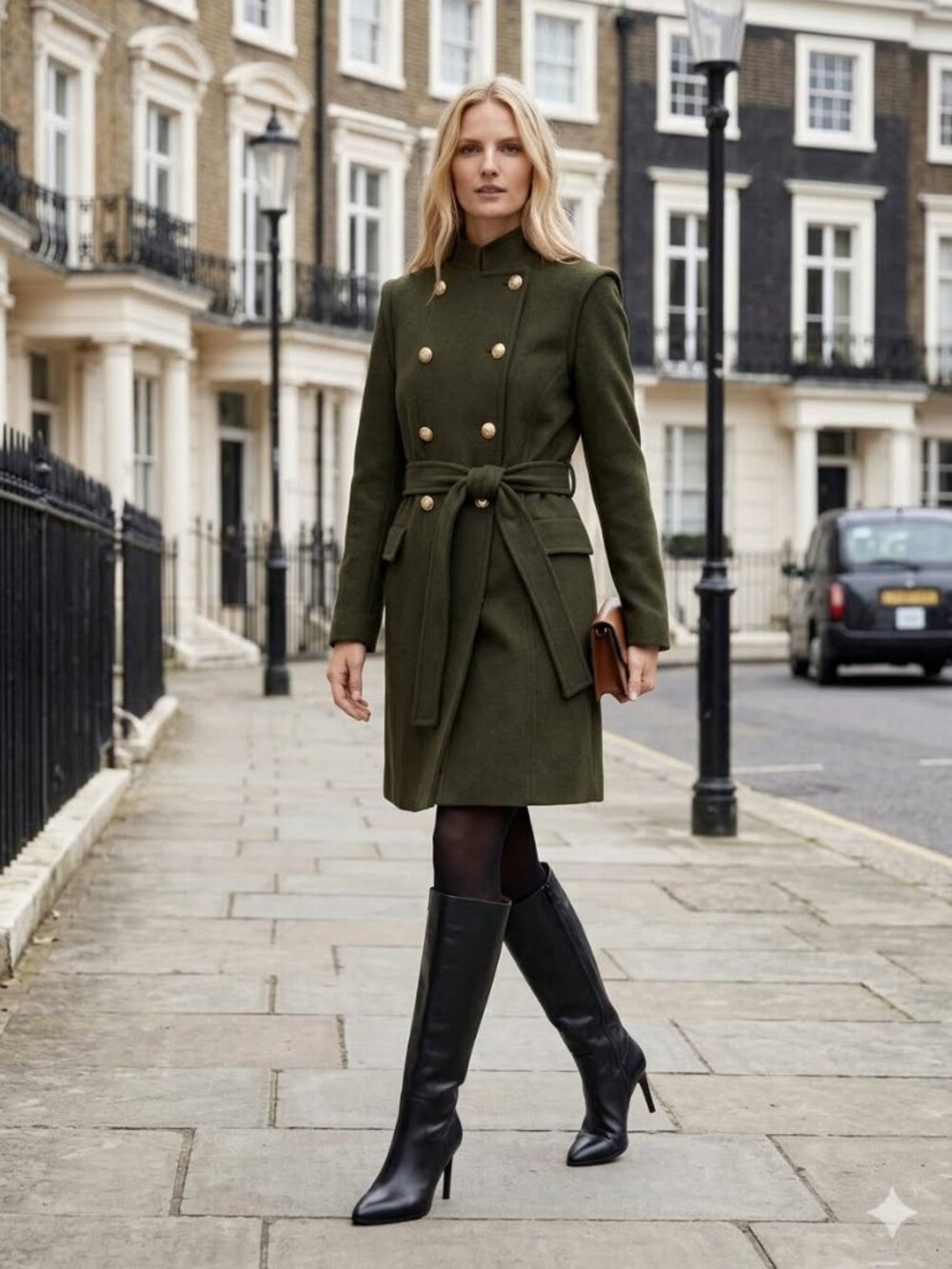 NWT Zara Olive Green Double-Breasted Pea Coat with Belt sz Small